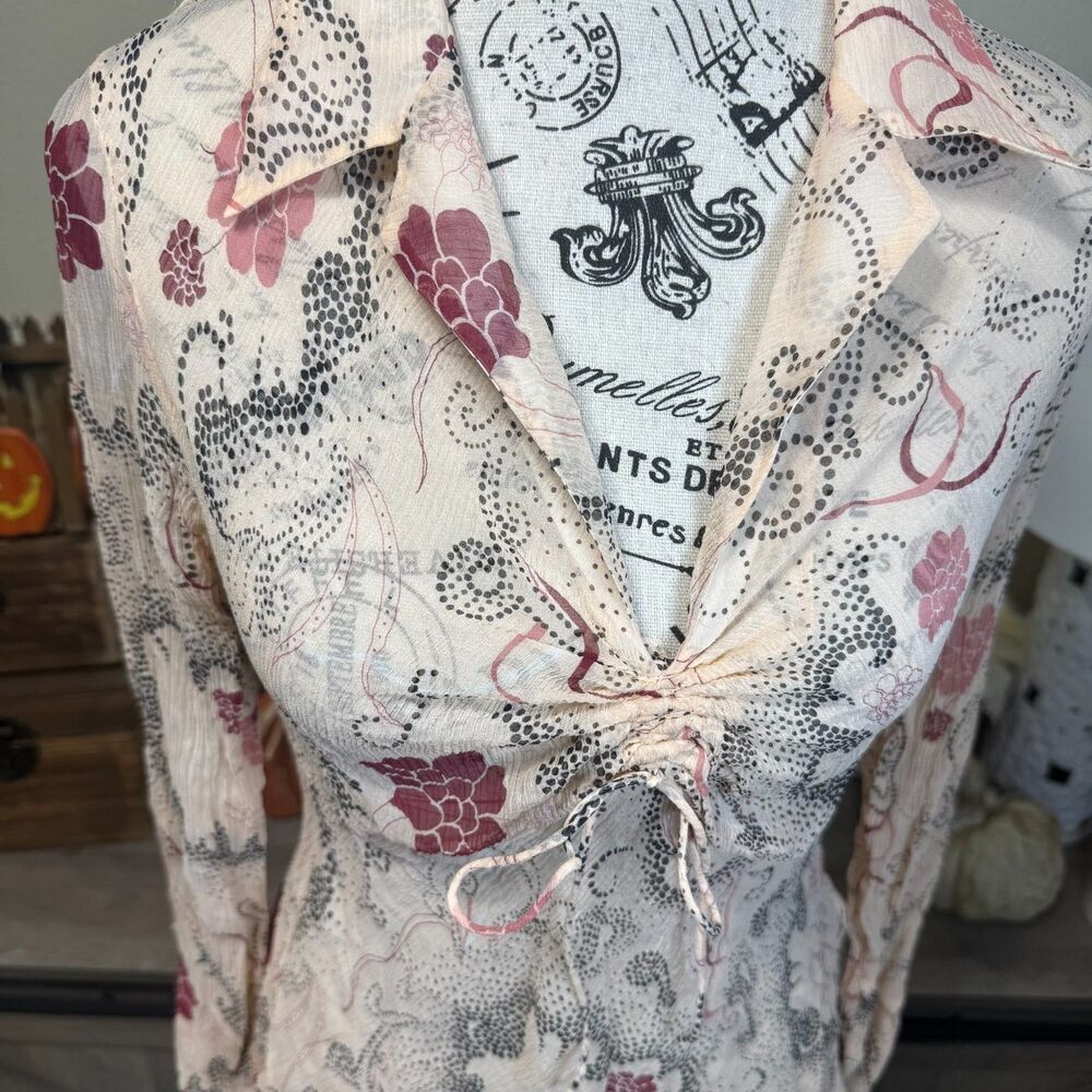 The Limited Y2k 100% Silk Sheer Retro Floral Long Sleeve Blouse Sz M Coquette - Picture 2 of 9